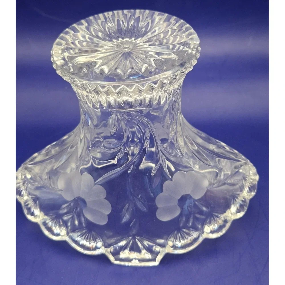 VTG‎ Crystal Vase Princess House Frosted Floral, Ruffled Flared Rim 1970 B#22